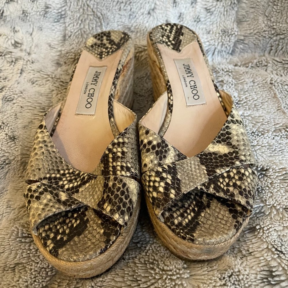 JIMMY CHOO Snake Print Espadrilles Wedges Sz 40
